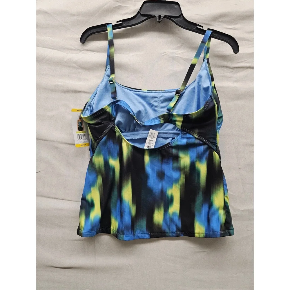 Champion Womens Tie Dye Tankini Swim Top Blue Polyester Blend Athletic Size M